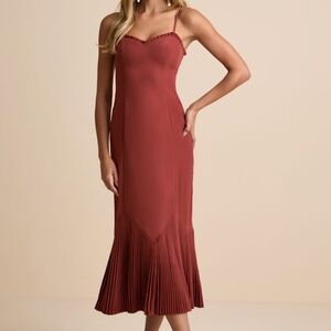 Lulus Channa Rust Red Pleated Hem Midi Dress - Size S